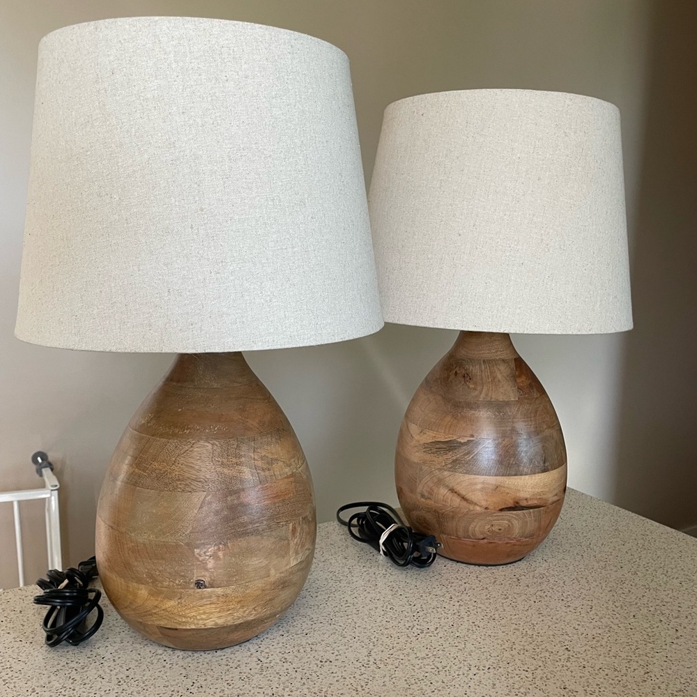 Elegant Wooden Table Lamp Set with Cream Shades